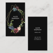 Modern Burgund Navy Blue Floral Geometrie Visitenkarte (Vorne/Hinten)