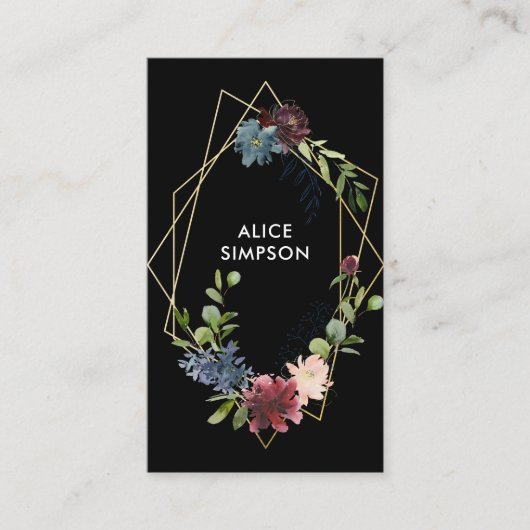 Modern Burgund Navy Blue Floral Geometrie Visitenkarte (Vorderseite)