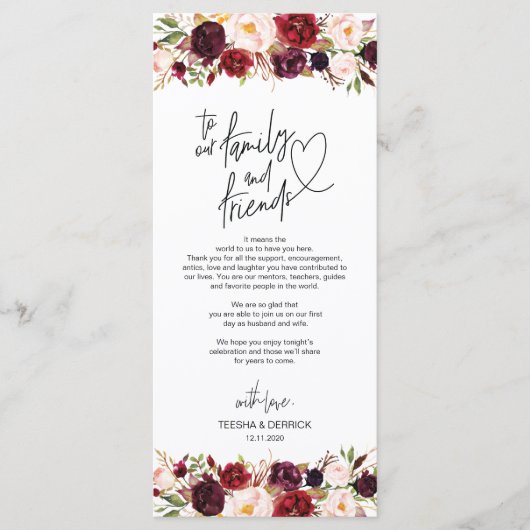 Modern Burgund Place Einstellung Danke Karte (Vorderseite)