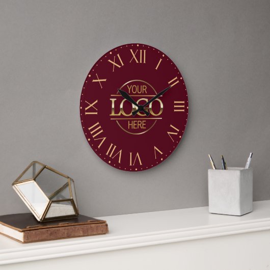 Modern Burgund Red Brand Company Business Logo Große Wanduhr (Büro)