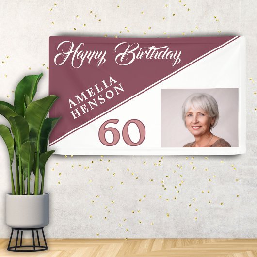 Modern Burgund Red Happy 60. Geburtstag Foto Banner