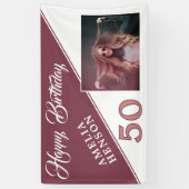 Modern Burgund Red Happy Birthday Foto Banner (Vertikal)