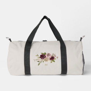 Modern Burgund-Rosa Florales Wasserfarben-Monogram Duffle Bag