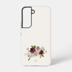 Modern Burgund-Rosa Florales Wasserfarben-Monogram Samsung Galaxy Hülle