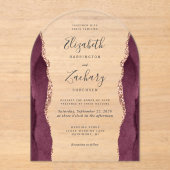 Modern Burgund Rose Gold Agate Wedding Arch Acryleinladungen (Vorderseite)