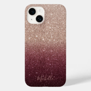 Modern Burgund & Rose Gold Glitzer Ombre Case-Mate iPhone 14 Hülle