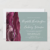 Modern Burgund Silver Agate Sage Green Wedding Einladung (Vorderseite)