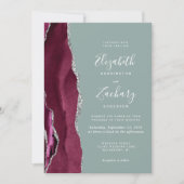 Modern Burgund Silver Agate Sage Green Wedding Einladung (Vorderseite)
