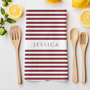 Modern Burgund Strickmuster Name Geschirrtuch