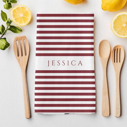 Modern Burgund Strickmuster Name Geschirrtuch