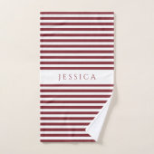 Modern Burgund Stripmuster Badhandtuch Set (Handtuch)