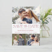 Modern Burgund Typografie 3 Foto Save The Date (Stehend Vorderseite)