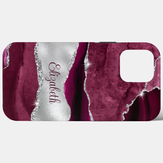 Modern Burgund und Silver Agate Monogram Case-Mate iPhone Hülle (Rückseite (Horizontal))