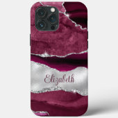Modern Burgund und Silver Agate Monogram Case-Mate iPhone Hülle (Rückseite)