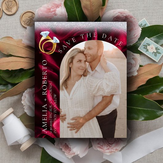 Modern Burgund Velvet Save the Date Fotokarte Flyer