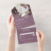 Modern Burgund & White Peonys & Rose Kein Abendess All In One Einladung (Abreißen)