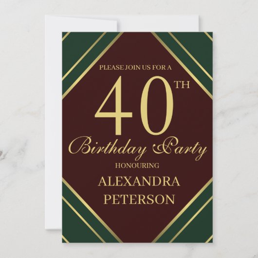 Modern Burgunder Grüne und goldene Streifen zum Ge Einladung (Vorderseite)