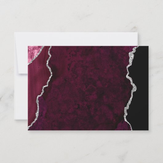 Modern Burgundy Agate Silver Script Wedding RSVP (Rückseite)