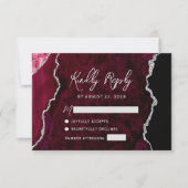 Modern Burgundy Agate Silver Script Wedding RSVP Karte (Vorderseite)
