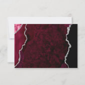 Modern Burgundy Agate Silver Script Wedding RSVP Karte (Rückseite)