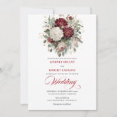 Modern Burgundy and White Flowers Wedding Invite Einladung (Vorderseite)