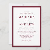 Modern Burgundy Border Photo Wedding Einladung (Vorderseite)