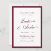 Modern Burgundy Border Photo Wedding Save The Date (Vorderseite)