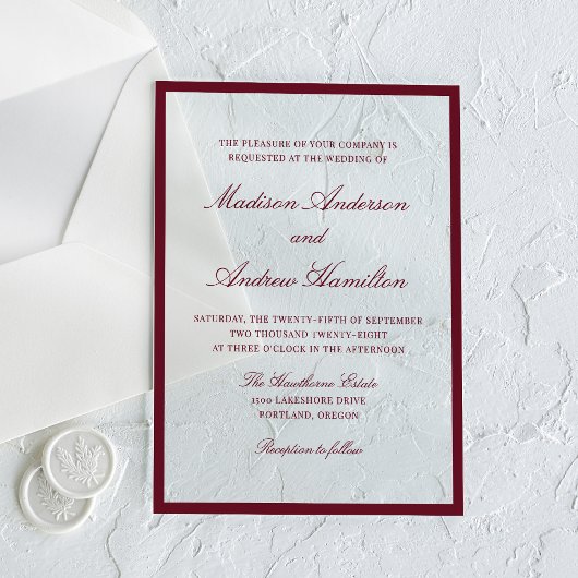 Modern Burgundy Border Wedding Acryleinladungen