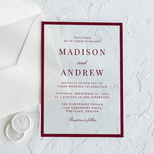 Modern Burgundy Border Wedding Acryleinladungen