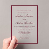 Modern Burgundy Border Wedding Acryleinladungen (Insitu (Handheld))