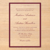 Modern Burgundy Border Wedding Acryleinladungen (Vorderseite)