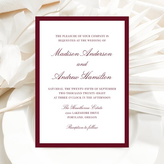 Modern Burgundy Border Wedding Einladung
