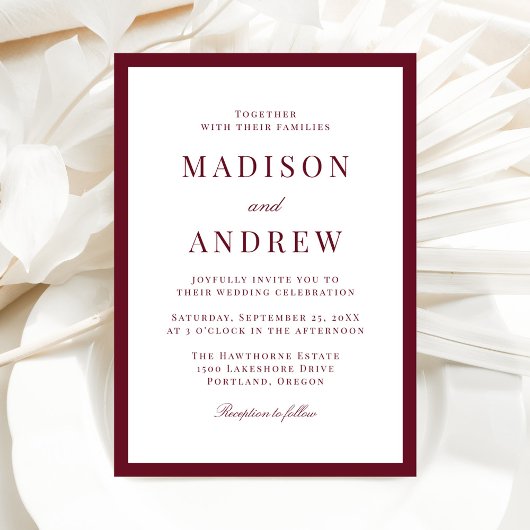 Modern Burgundy Border Wedding Einladung