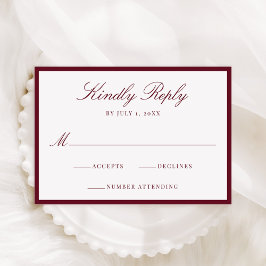Modern Burgundy Border Wedding RSVP Karte