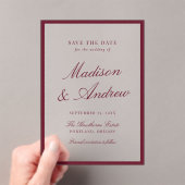 Modern Burgundy Border Wedding Save the Date Acryleinladungen (Insitu (Handheld))