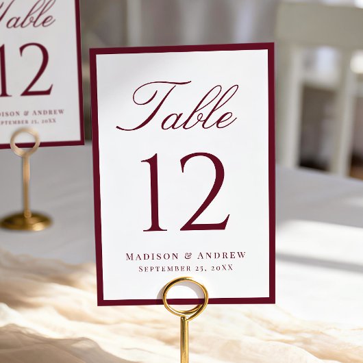 Modern Burgundy Border Wedding Tischnummer