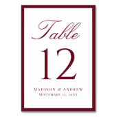 Modern Burgundy Border Wedding Tischnummer (Rückseite)