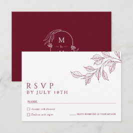 Modern Burgundy Botanical Wedding RSVP Cards Karte