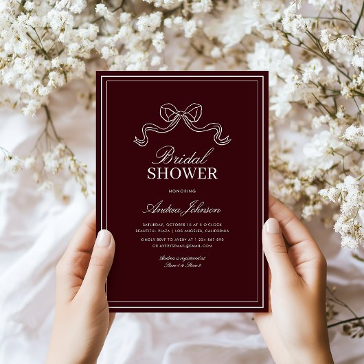 Modern Burgundy Bow Elegant Timeless Bridal Shower Einladung