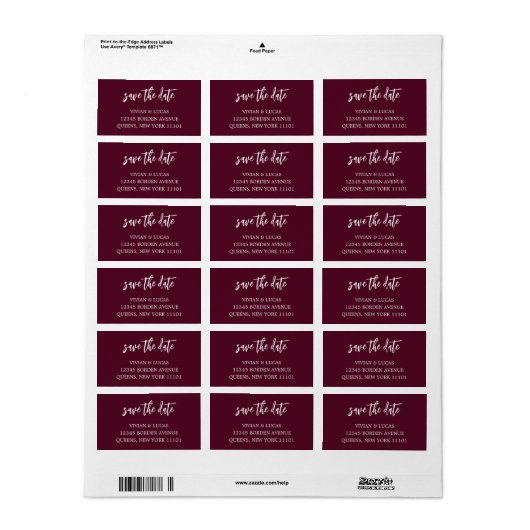 Modern Burgundy Chic Script Save the Date Adressaufkleber (Vorne)