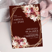 Modern Burgundy Floral Gold Geometric Wedding Einladung