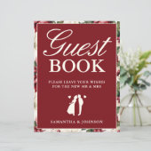 Modern Burgundy Floral Guest Book Wedding Sign (Stehend Vorderseite)