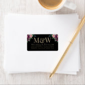 Modern Burgundy Floral Monogram Black Address Adressaufkleber (Insitu)