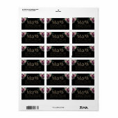Modern Burgundy Floral Monogram Black Address Adressaufkleber (Vorne)