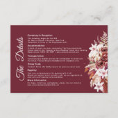 Modern Burgundy Floral Wedding Details  Begleitkarte (Vorderseite)