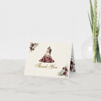 Modern Burgundy Floral Wedding Thank You Card Dankeskarte