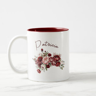 Modern Burgundy Flowers Zweifarbige Tasse