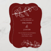 Modern Burgundy Foliage Save the Date Einladung (Vorne/Hinten)