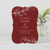 Modern Burgundy Foliage Save the Date Einladung (Stehend Vorderseite)
