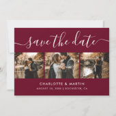 Modern Burgundy Foto Collage Save the Date (Vorderseite)
